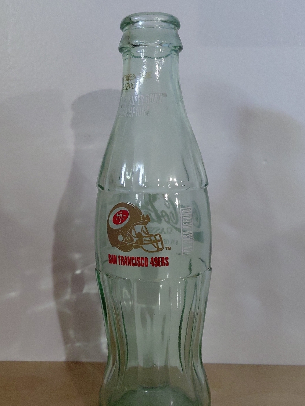 Coca-Cola San Francisco 49ers Green Glass Bottle with Red and Gold Logo